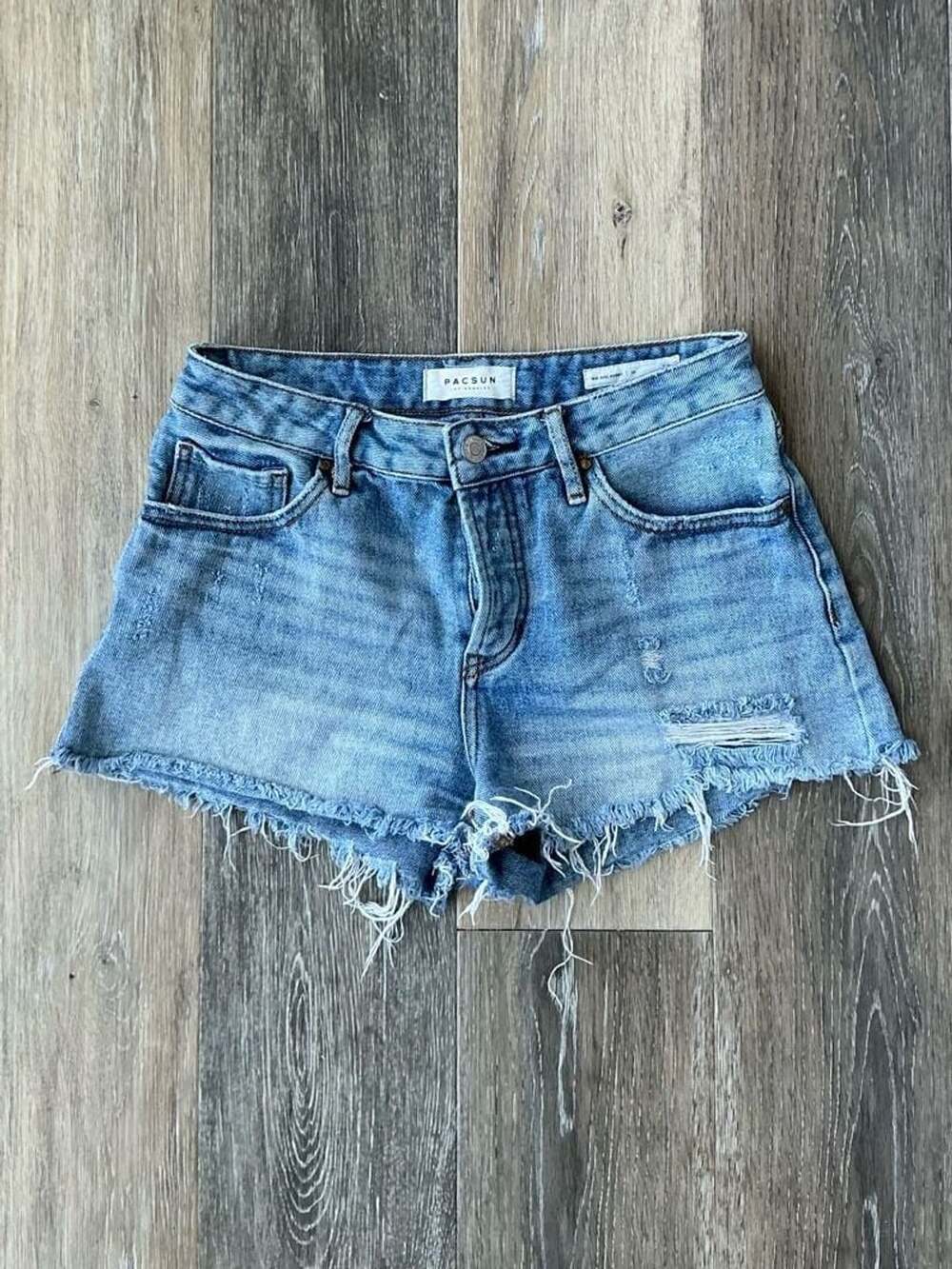 PacSun Los Angeles Mid Rise Short Distressed Raw Hem Denim Shorts Size 25